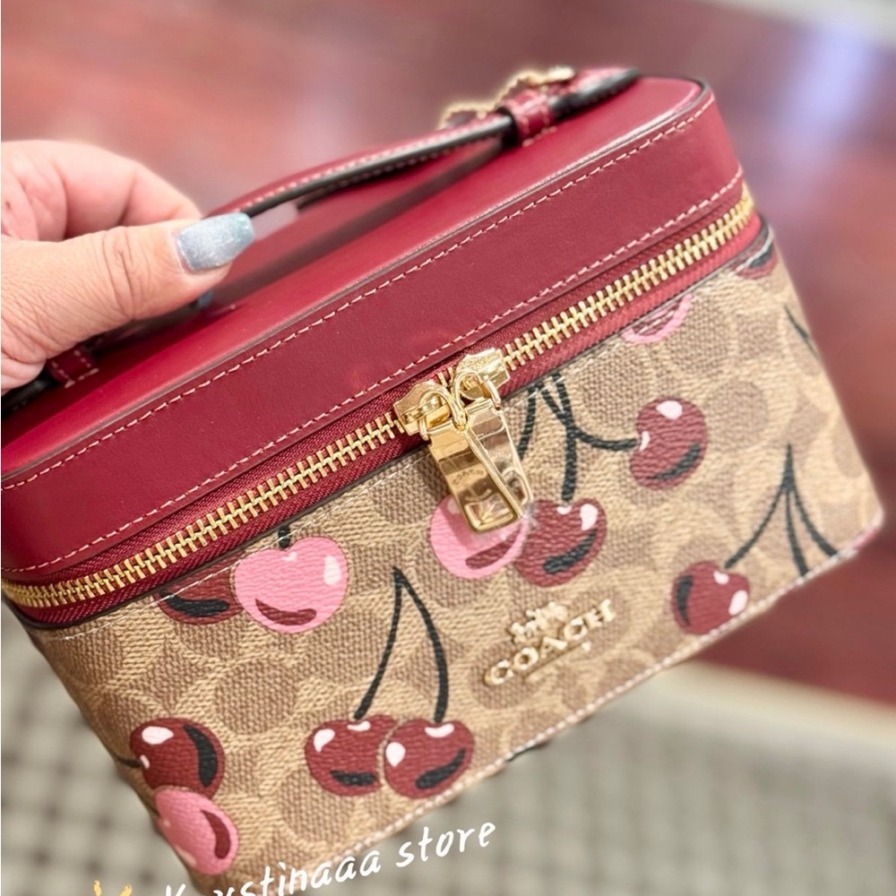Coach Cosmetic Case In Signature Canvas With Cherry Print CZ025 Tan multi - Picture 8 of 10